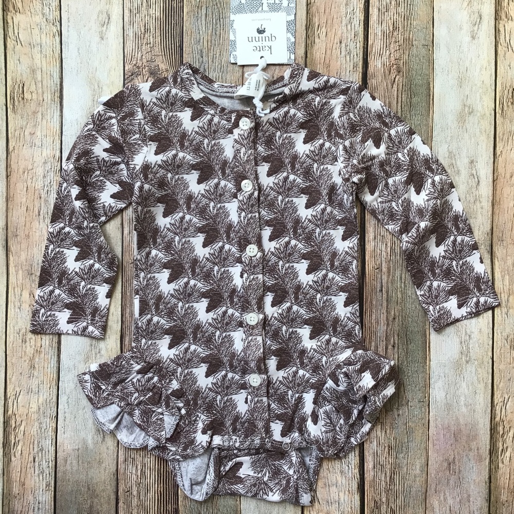 NWT Kate Quinn Forest Pine Double Ruffle Button Bodysuit